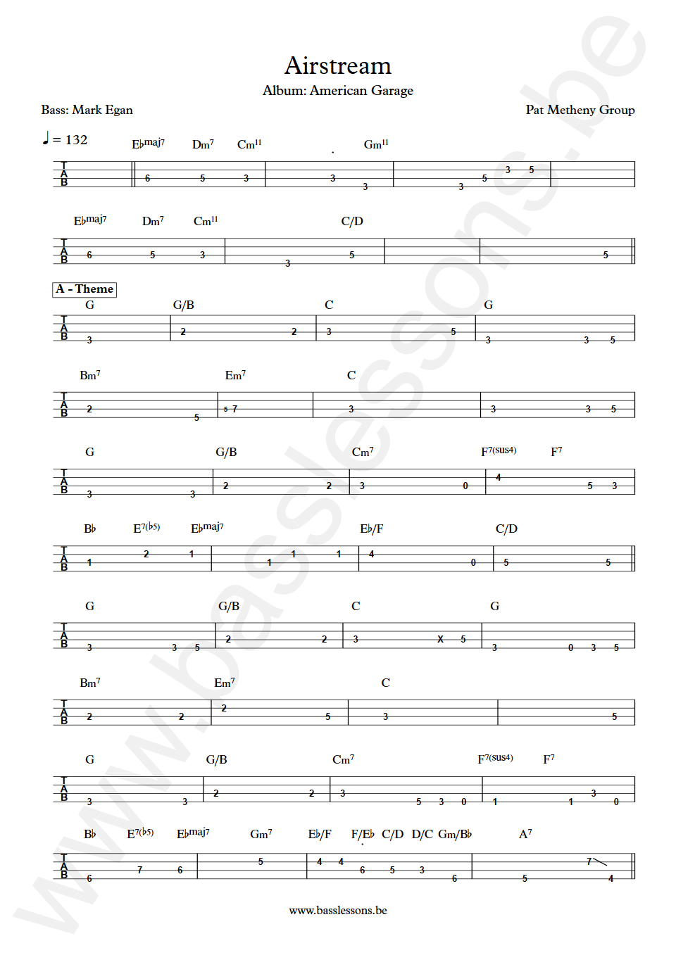 Pat Metheny Airstream Mark Egan Bass Tabs