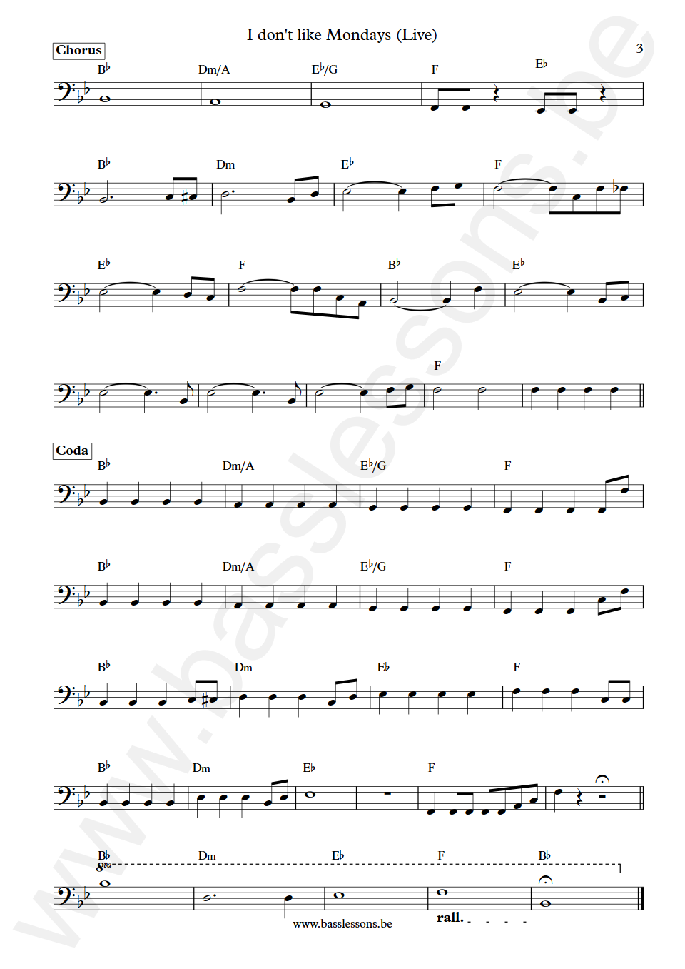 Bon Jovi & Bob Geldof I Don't Like Mondays Hugh McDonald Bass Transcription part 3