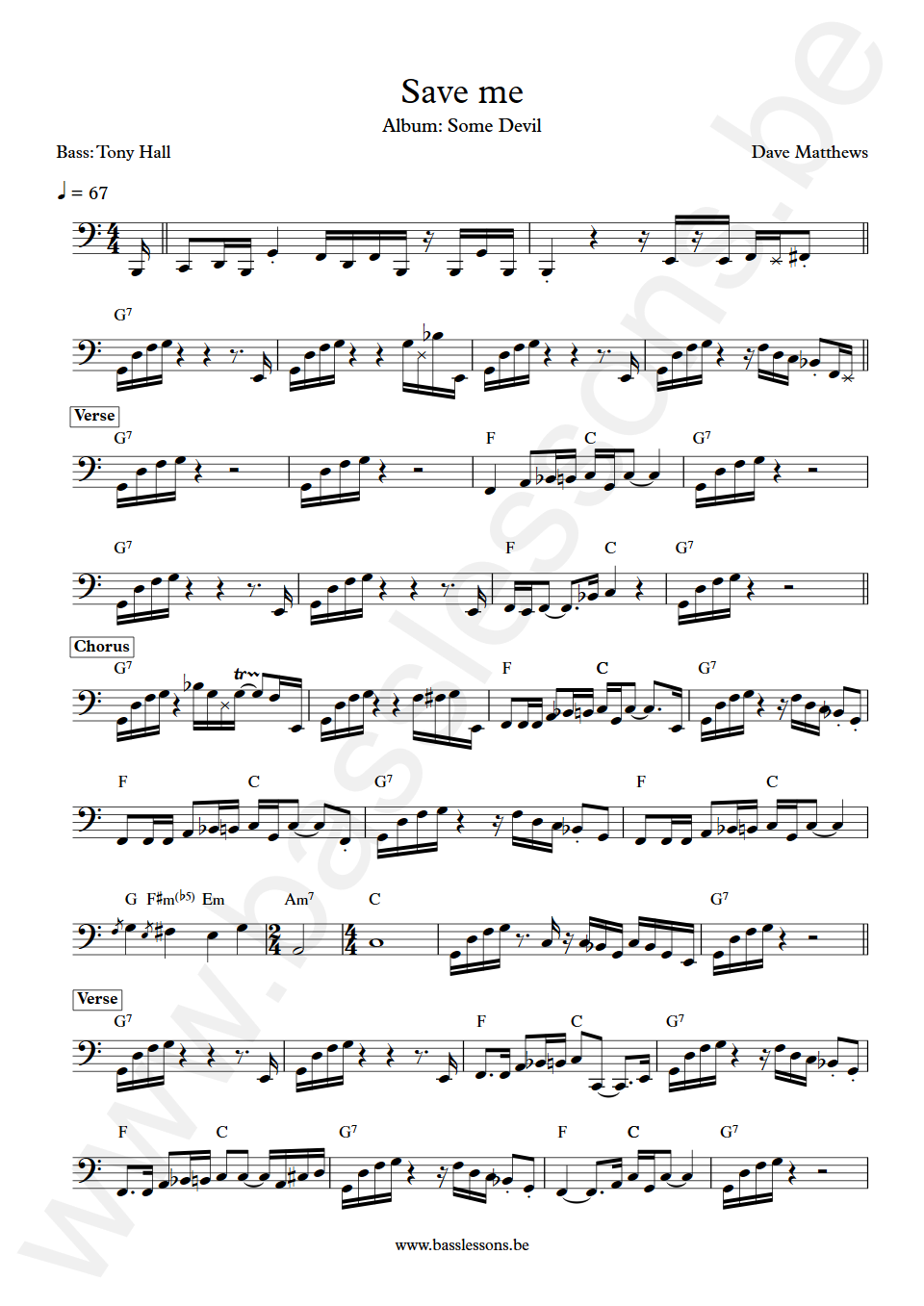 Dave Matthews Save Me Tony Hall Bass Transcription