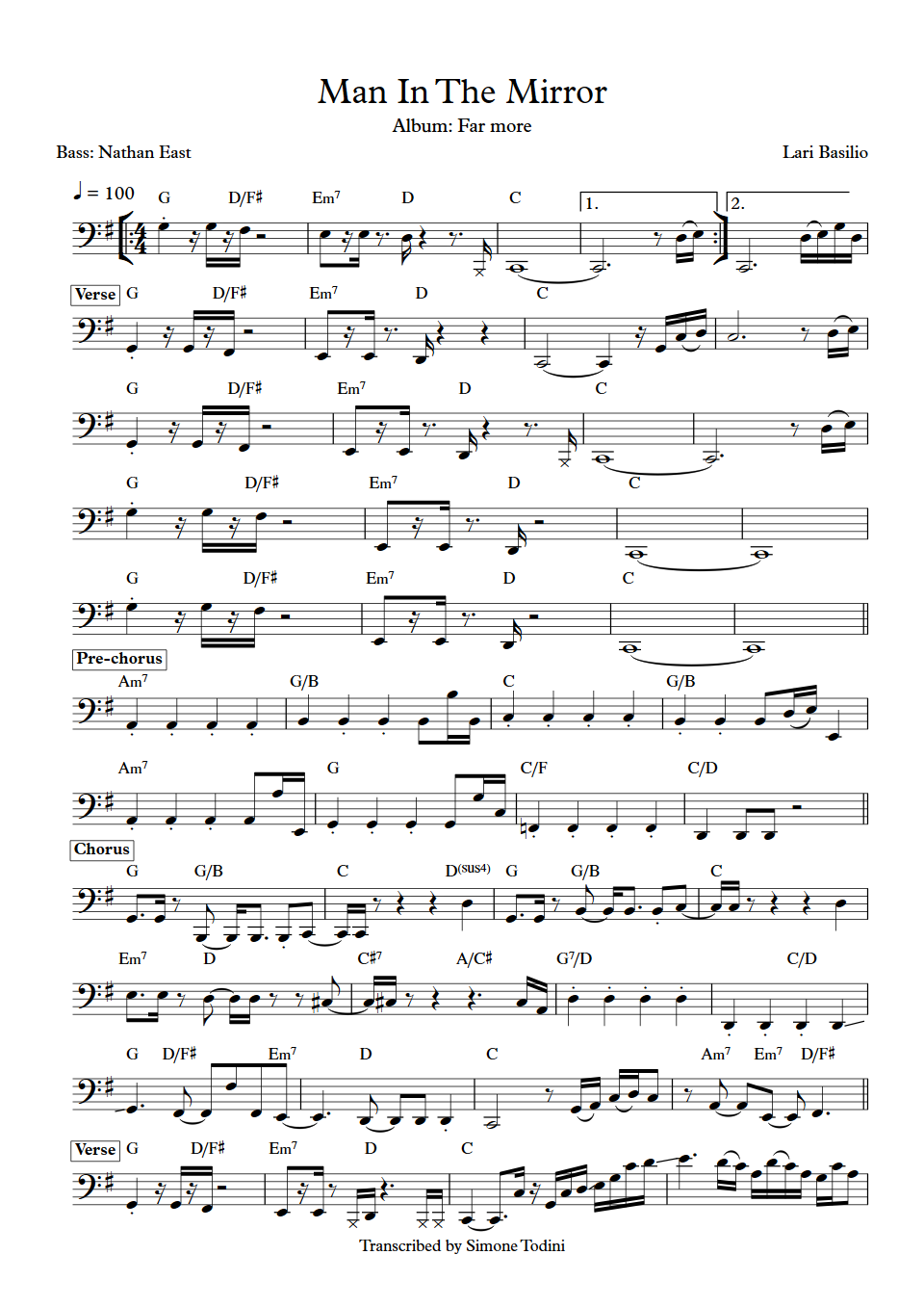 Lari Basilio Man In The Mirror Nathan East Bass Transcription