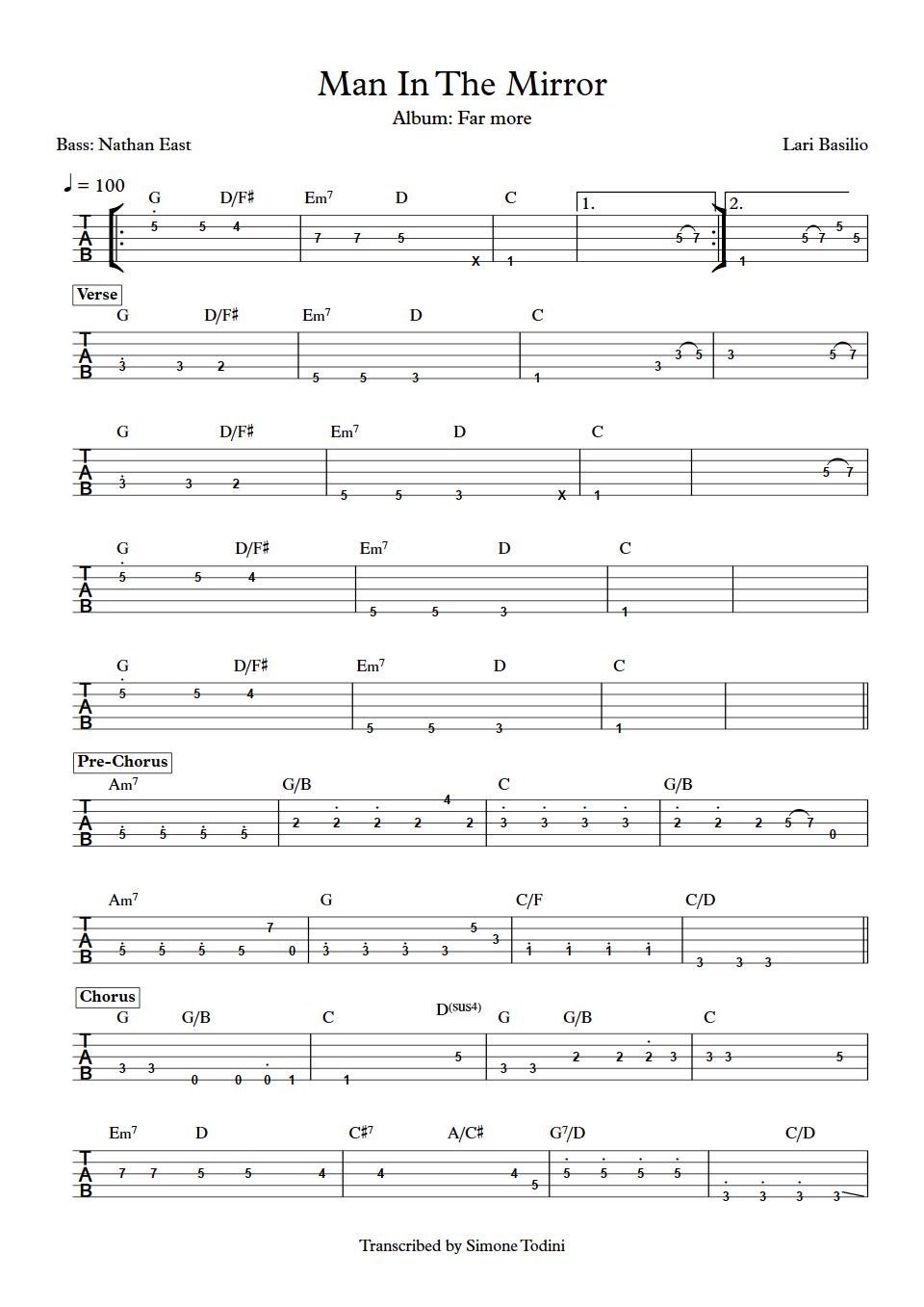 Lari Basilio Man In The Mirror Nathan East Bass Tab