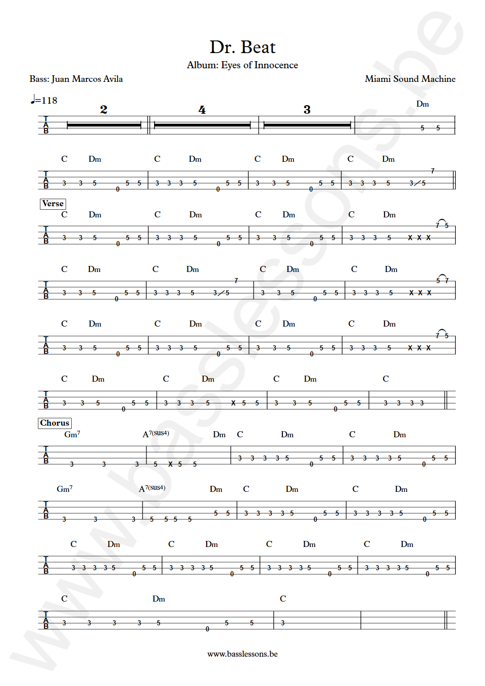 Miami sound machine Dr. beat Juan Marcos Avila Bass Tab