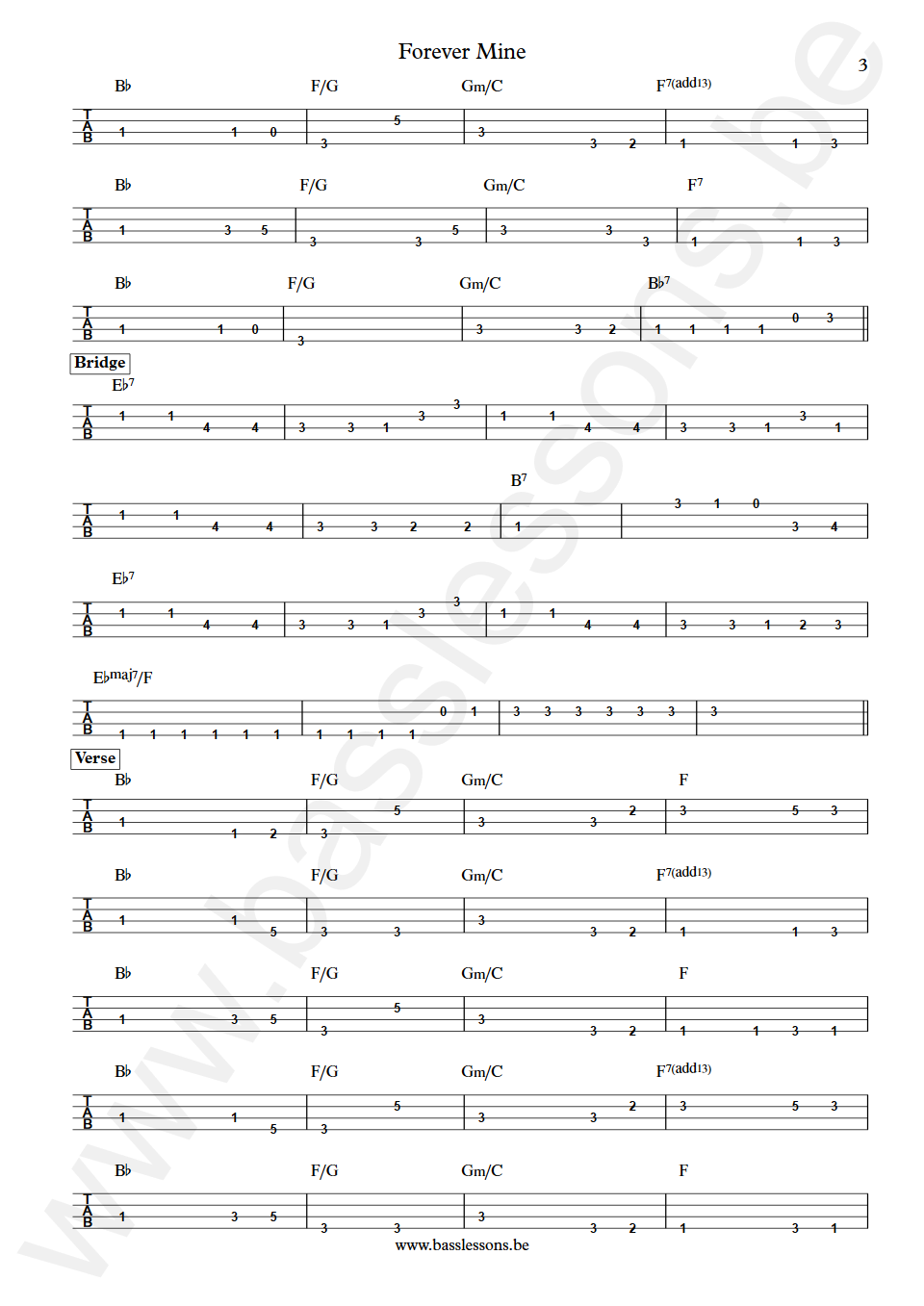 The O'Jays Forever Mine John Williams Bass Tabs part 3