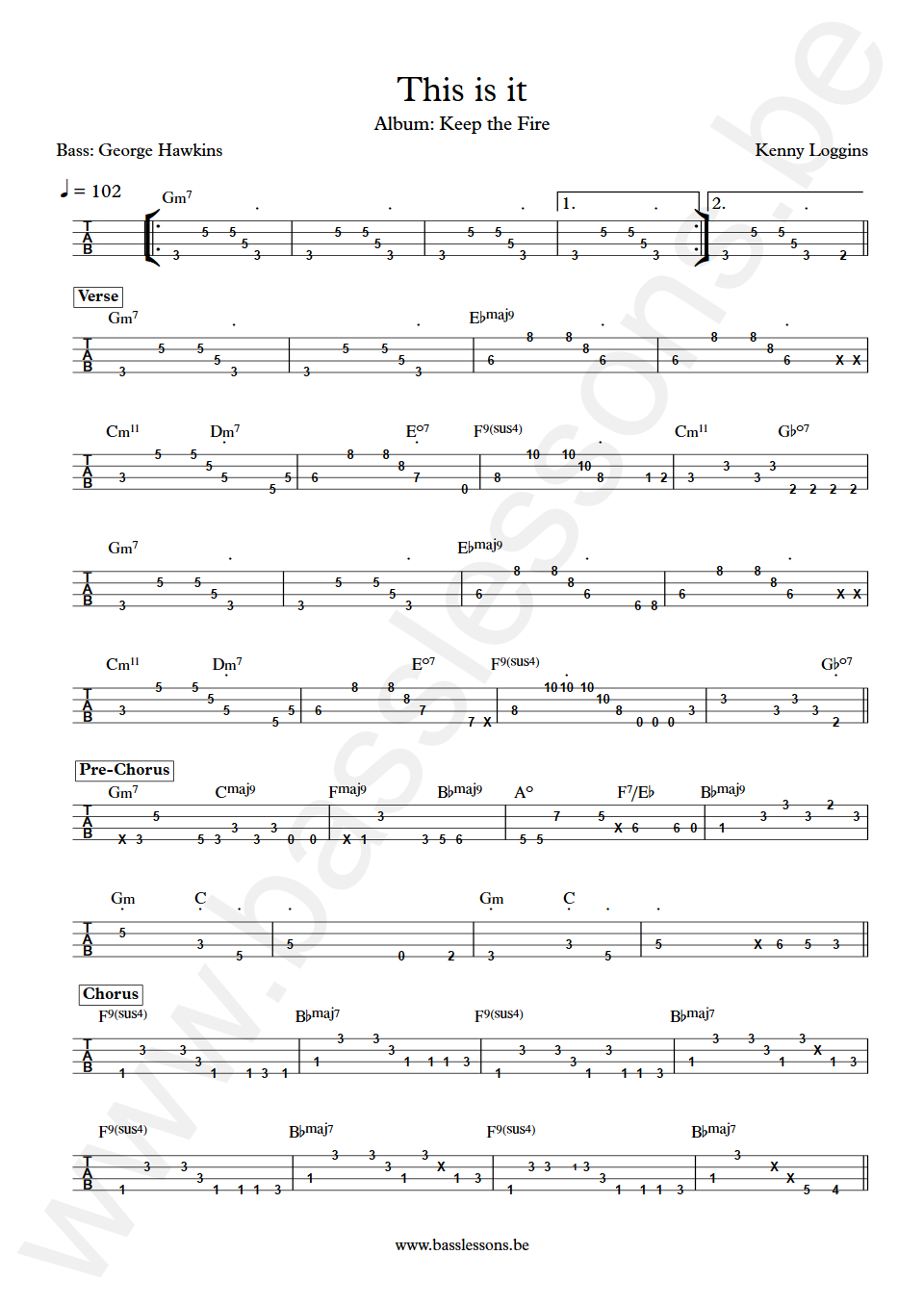 Kenny Loggins This is it George Hawkins Bass Tabs