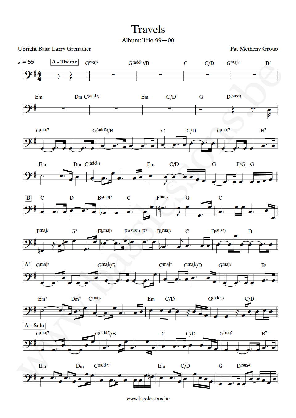 Pat Metheny Group Travels Steve Rodby Bass Transcription