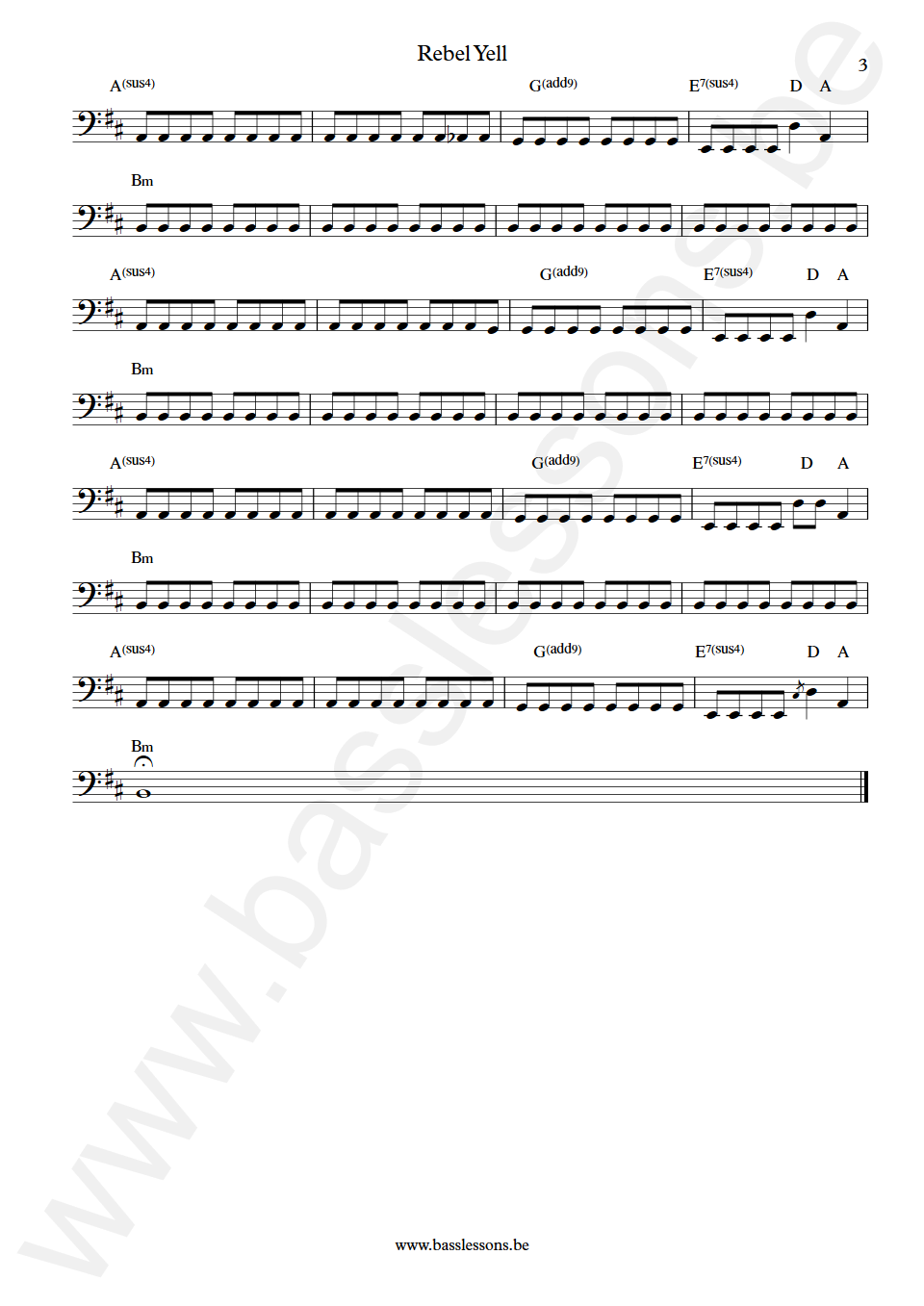 Billy Idol Rebel Yell Steve Webster Bass Transcription part 3
