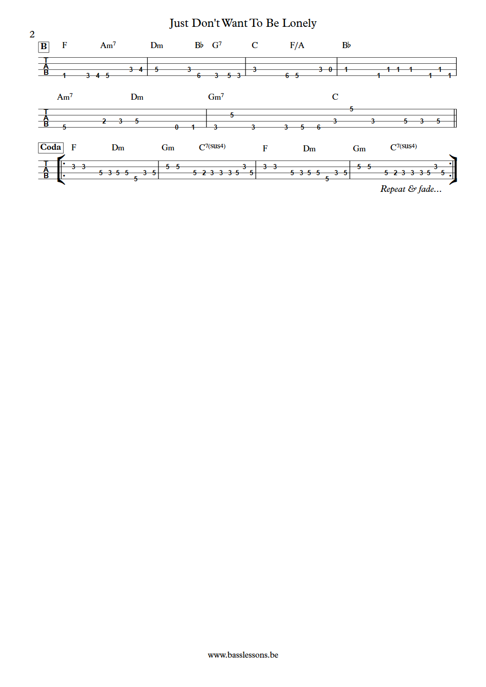 The Main Ingredient Just Don't Want To Be Lonely Bob Babbitt Bass Tabs part 2