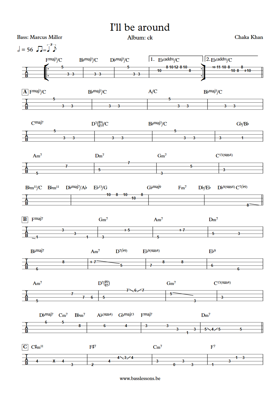 Chaka Khan Ill be around Marcus Miller  Bass Tabs