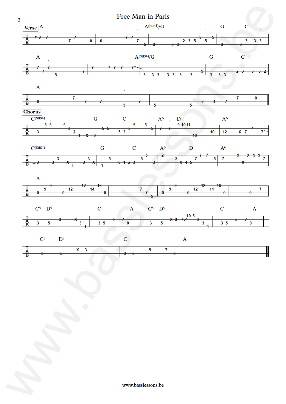 Joni Mitchell Free Man in Paris Wilton Felder Bass Tabs part 2