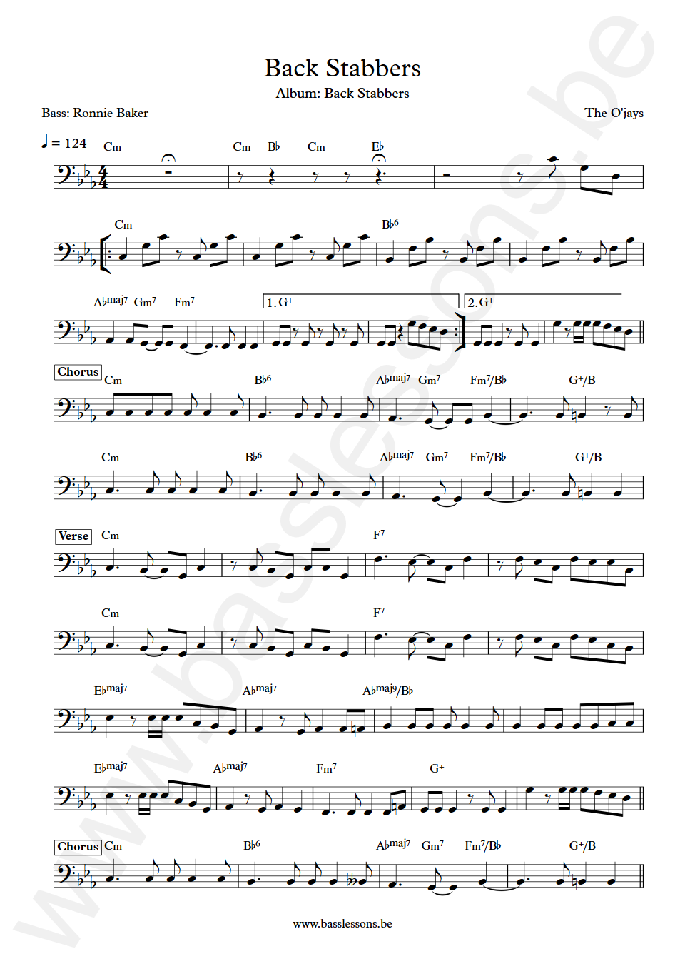 The O'jays Back Stabbers Ronnie Baker Bass Transcription