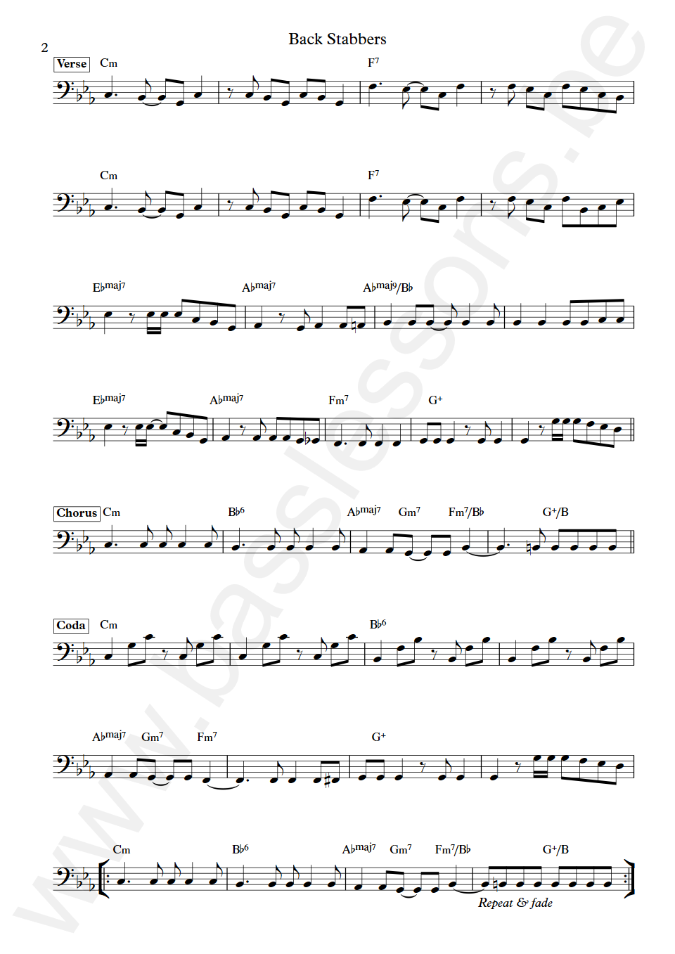 The O'jays Back Stabbers Ronnie Baker Bass Transcription part 2