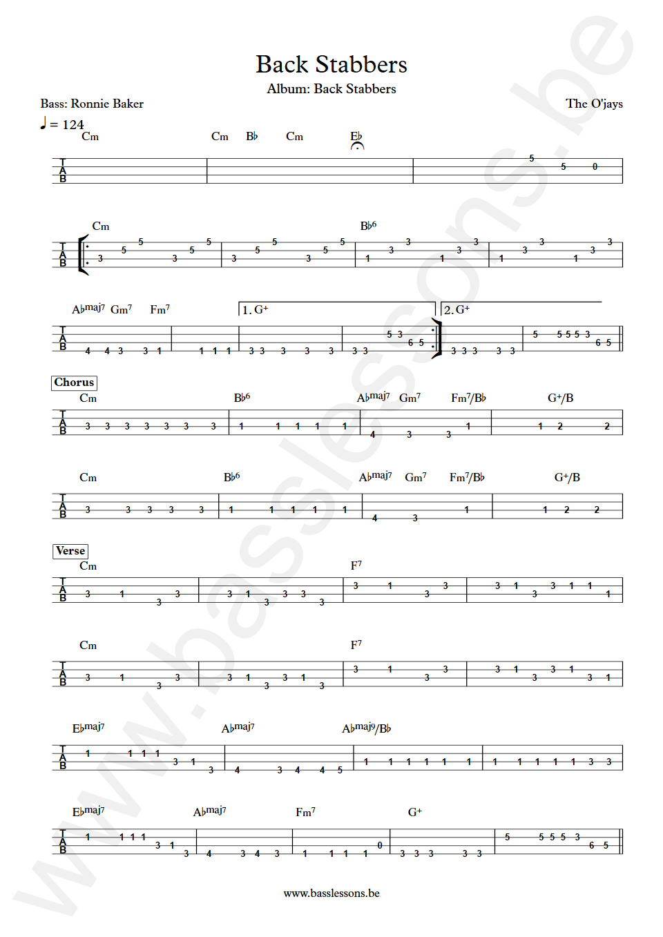 The O'jays Back Stabbers Ronnie Baker Bass Tabs