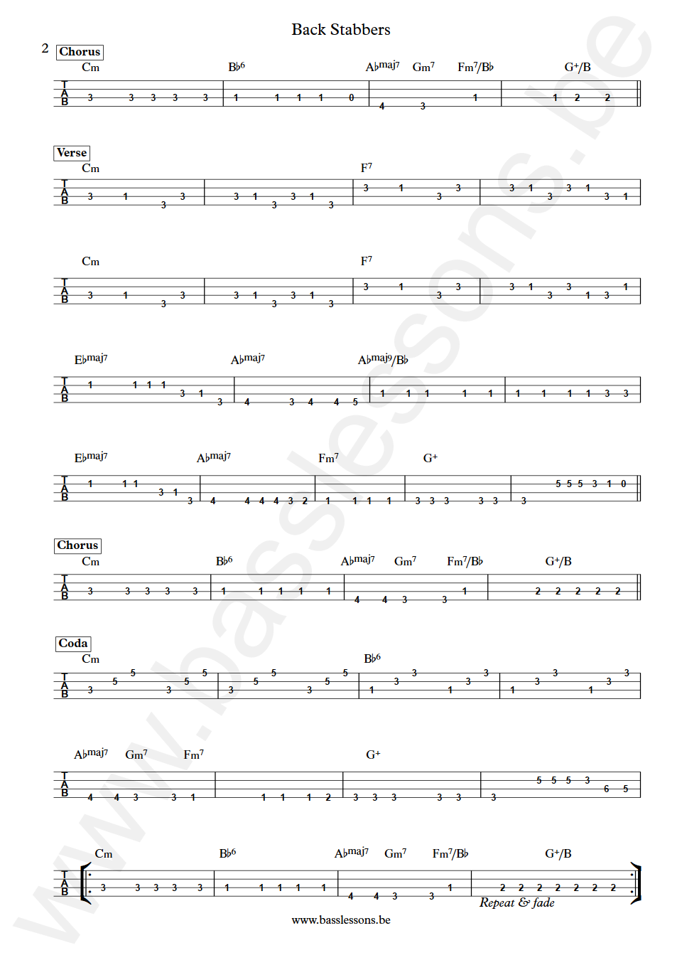 The O'jays Back Stabbers Ronnie Baker Bass Tabs part 2