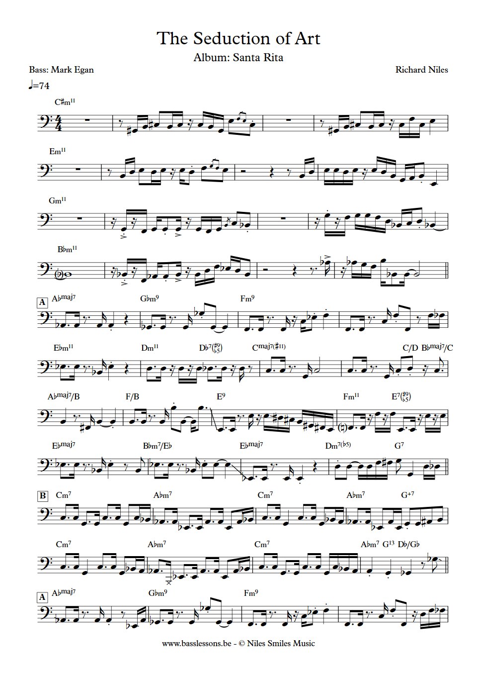 Richard Niles The Seduction of Art Mark Egan Bass Transcription
