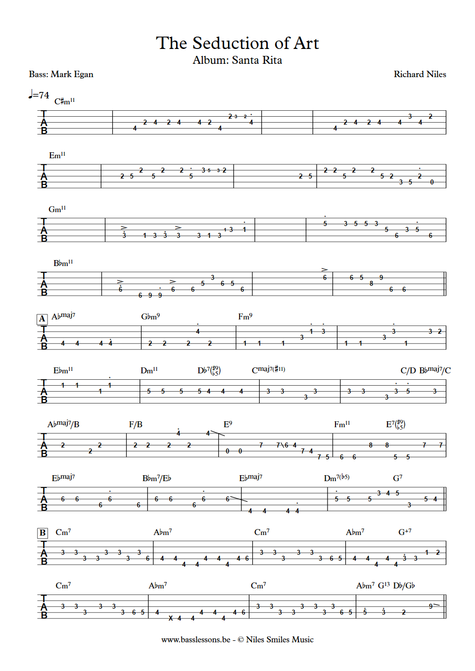 Richard Niles The Seduction of Art Mark Egan Bass Tab