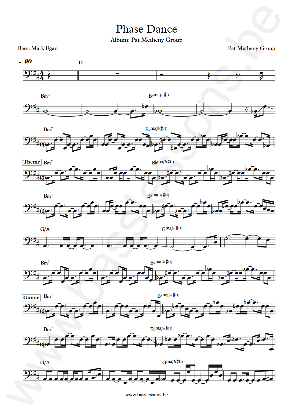 Pat Metheny Group Phase Dance Mark Egan Bass Transcription