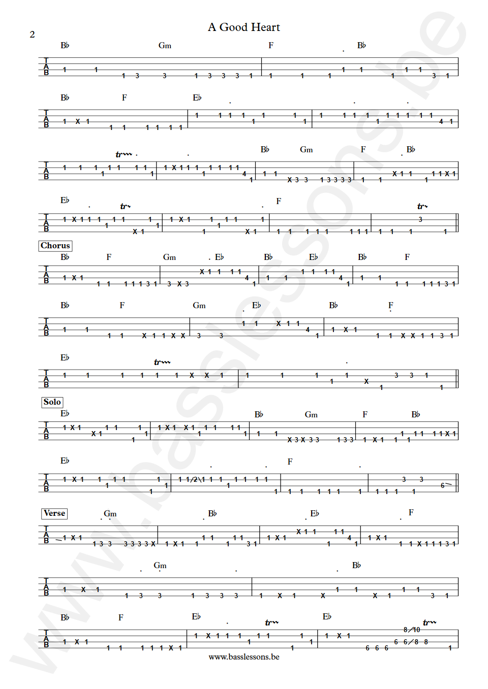 Feargal Sharkey A Good Heart Dean Garcia Bass Tab part 2