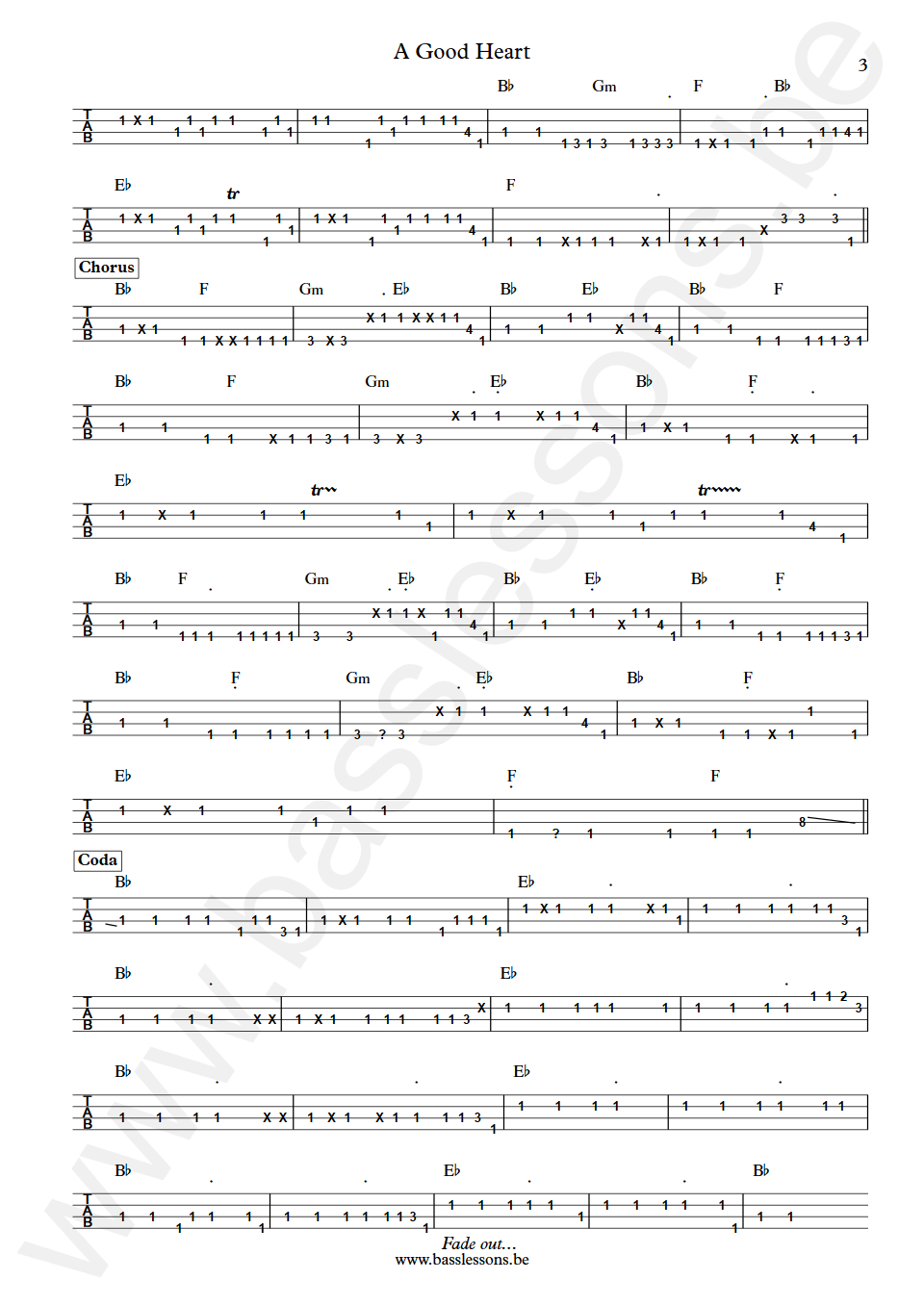 Feargal Sharkey A Good Heart Dean Garcia Bass Tab part 3