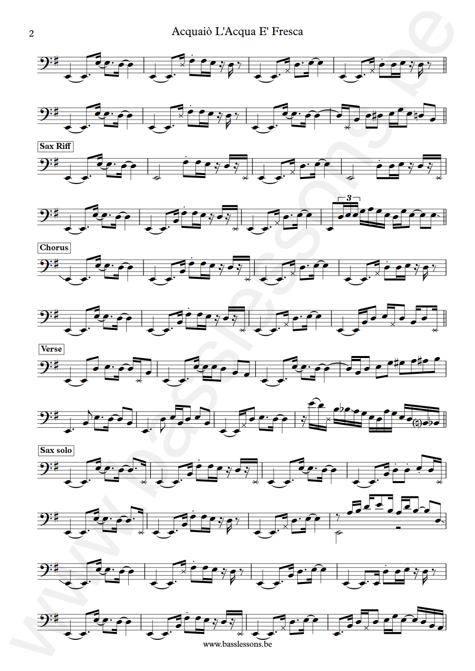 James Senese Acquaiò l'acqua è fresca Rino Calabritto Bass Transcription part 2