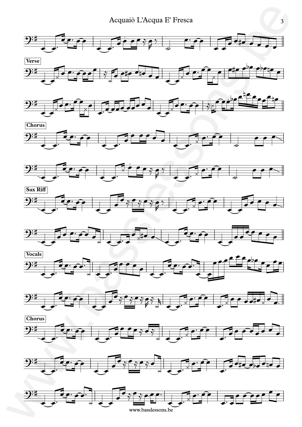 James Senese Acquaiò l'acqua è fresca Rino Calabritto Bass Transcription part 3