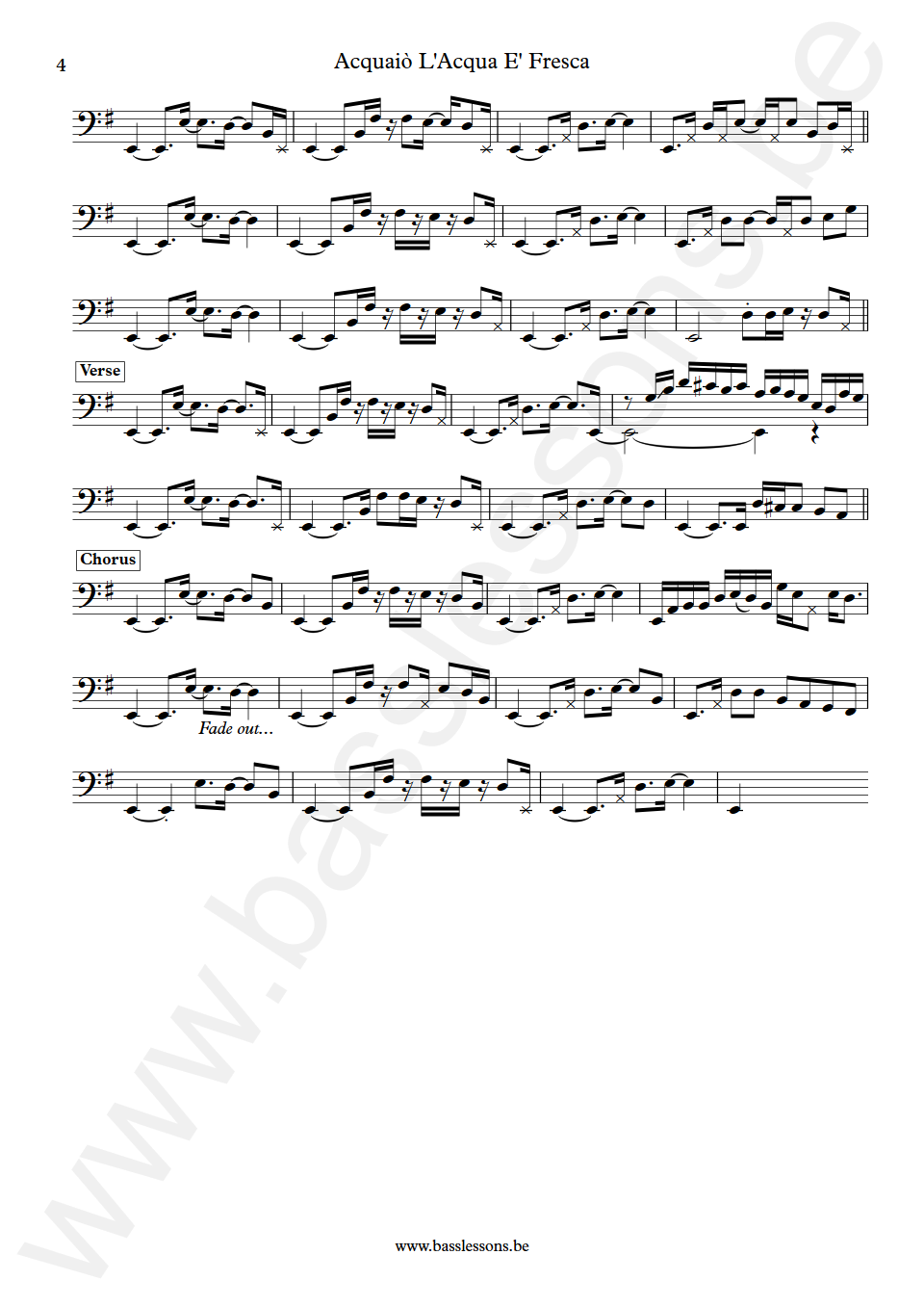 James Senese Acquaiò l'acqua è fresca Rino Calabritto Bass Transcription part 4