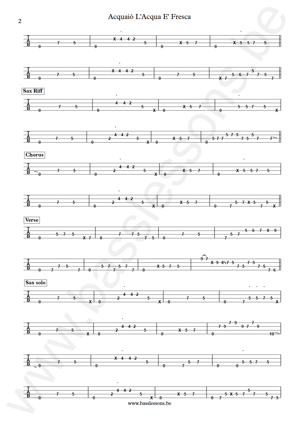 James Senese Acquaiò l'acqua è fresca Rino Calabritto Bass Tab part 2
