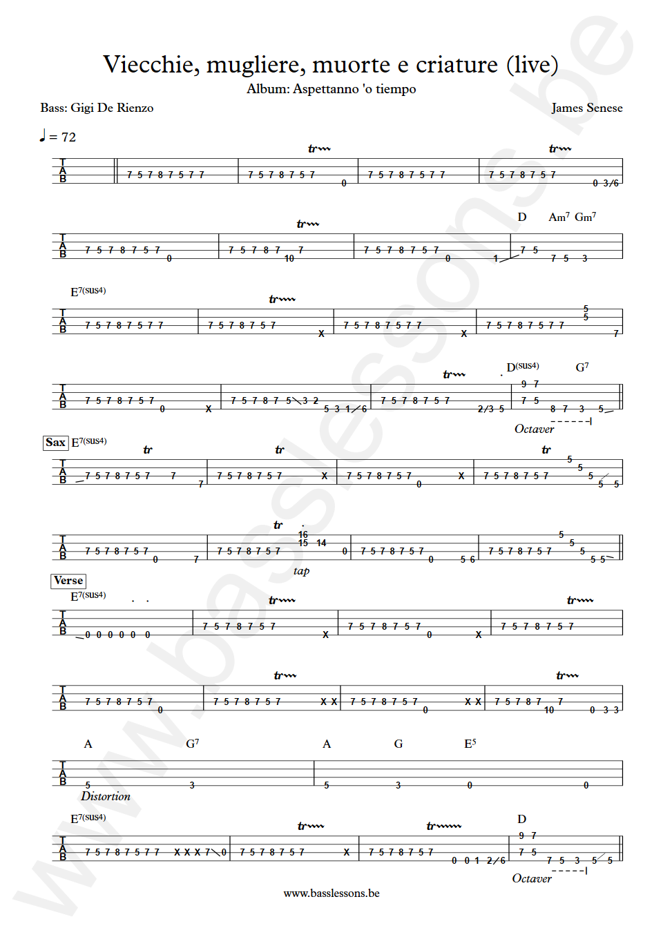 James Senese Viecchie mugliere muorte e criature Gigi De Rienzo Bass Tabs
