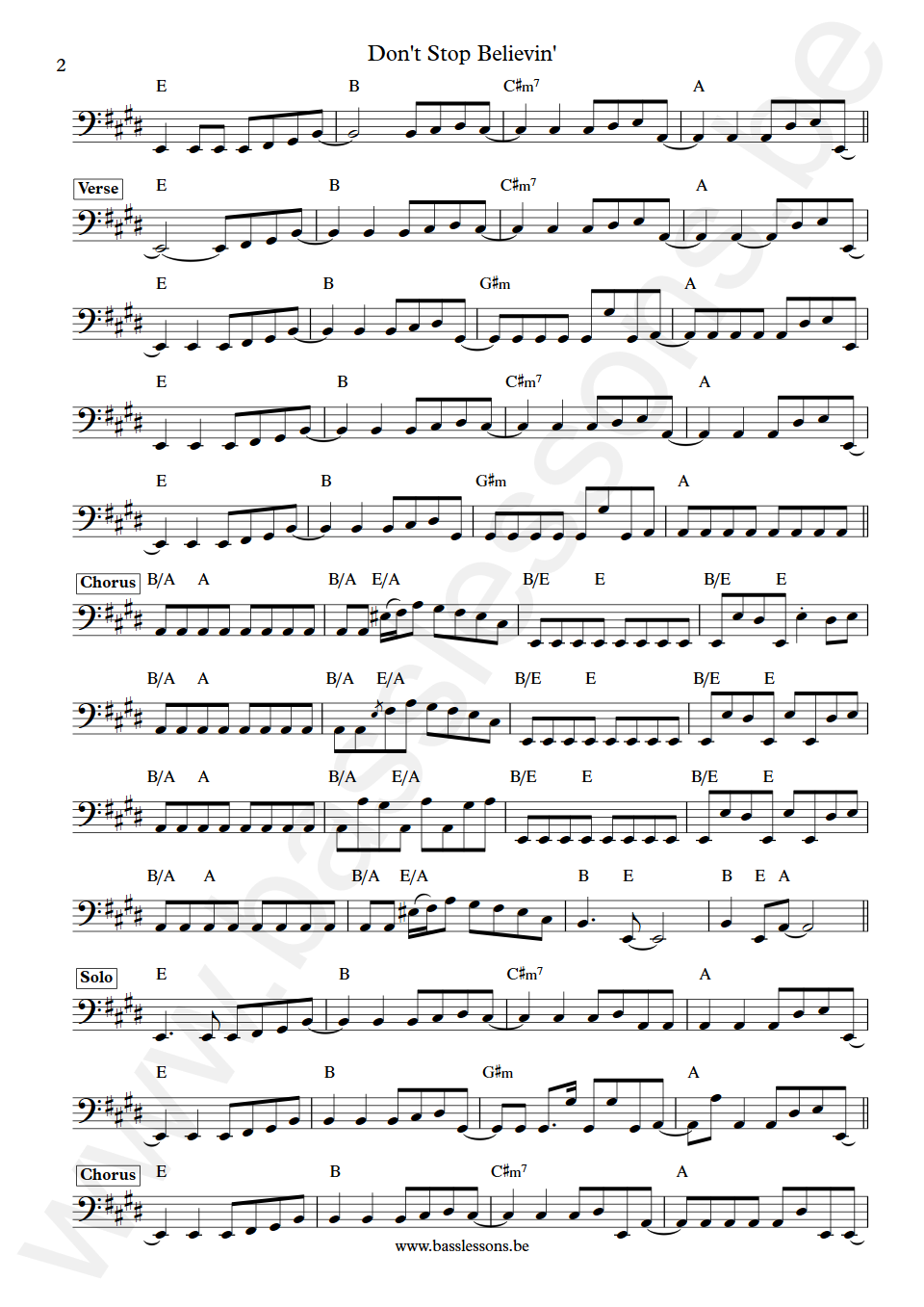Journey Don't Stop Believin' Ross Valory Bass Transcription part 2