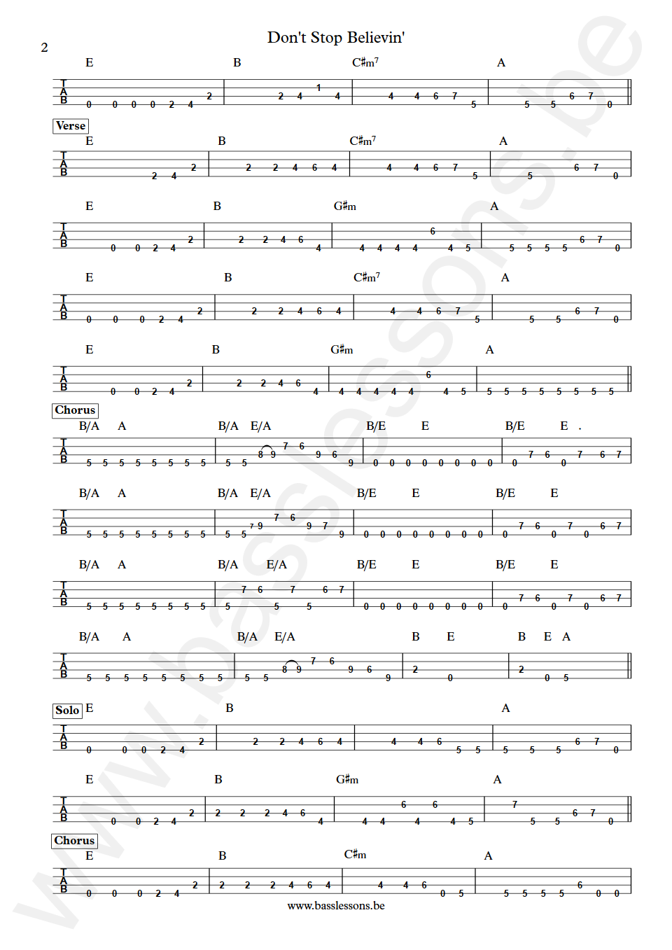 Journey Don't Stop Believin' Ross Valory Bass Tabs part 2