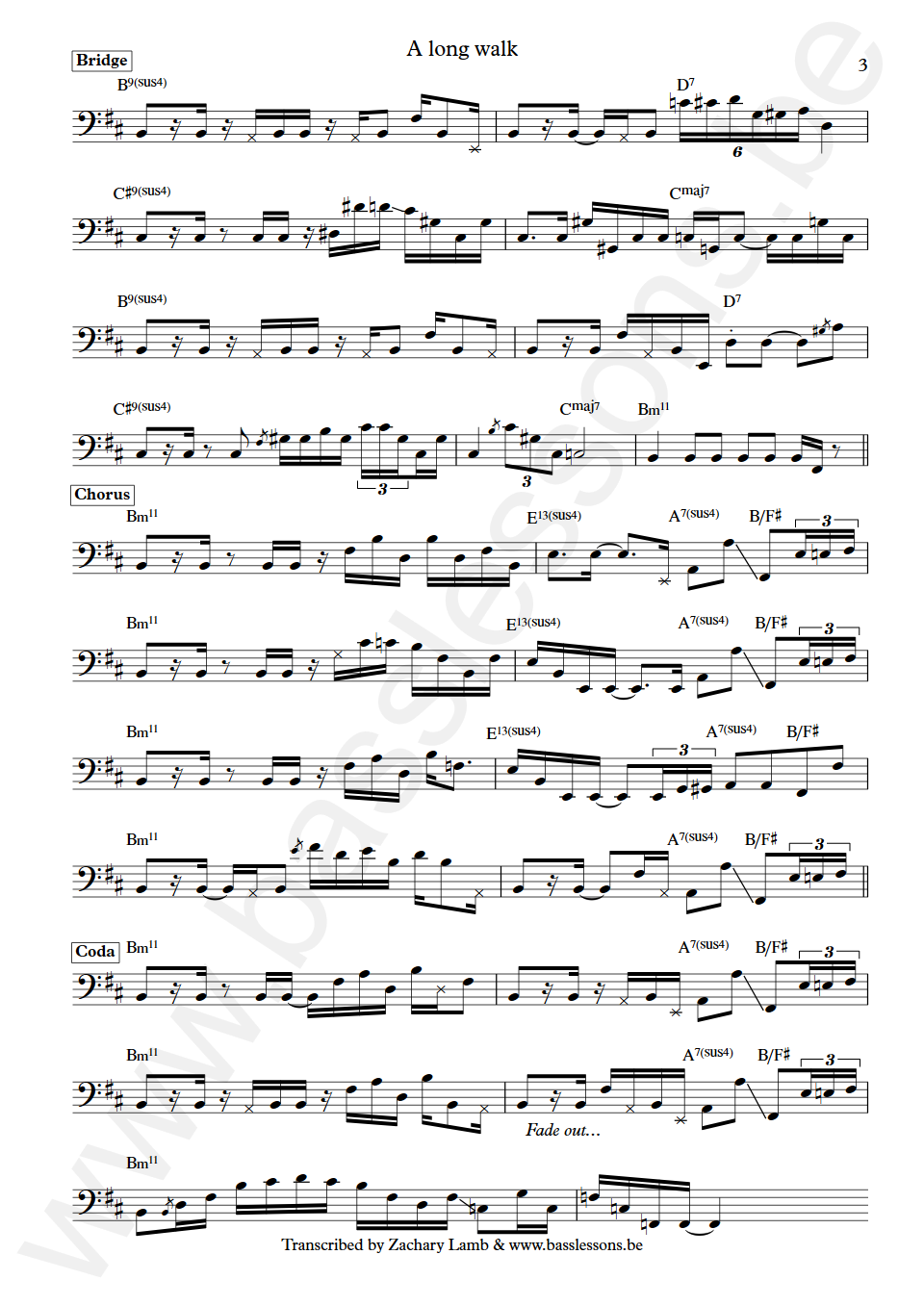 Jill Scott A long walk Don Stevens Bass Transcription part 3
