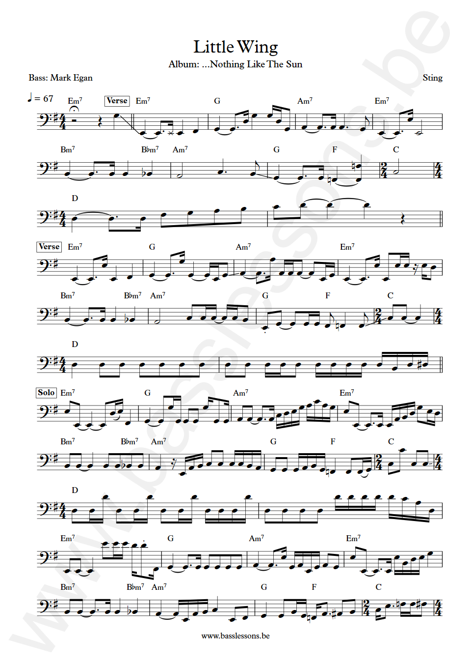 Sting Little Wing Mark Egan Bass Transcription
