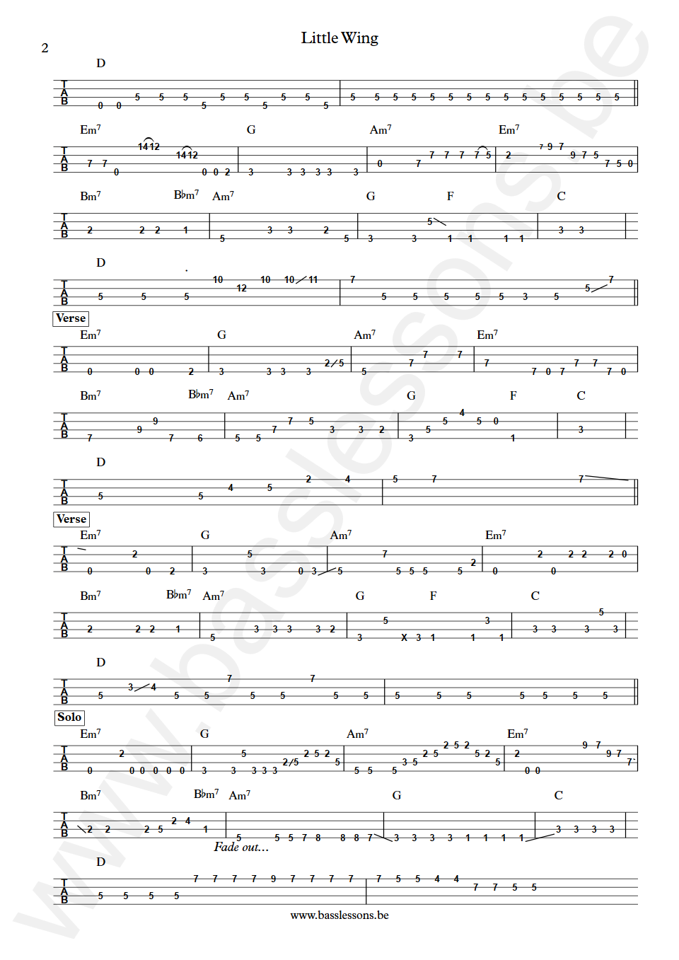 Sting Little Wing Mark Egan Bass Tabs part 2