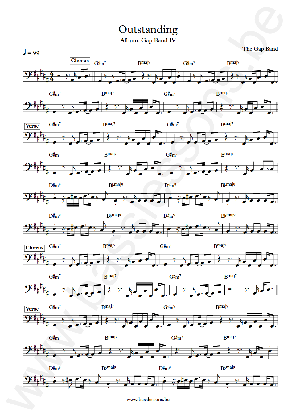 The Gap Band Outstanding Robert Wilson Bass Transcription
