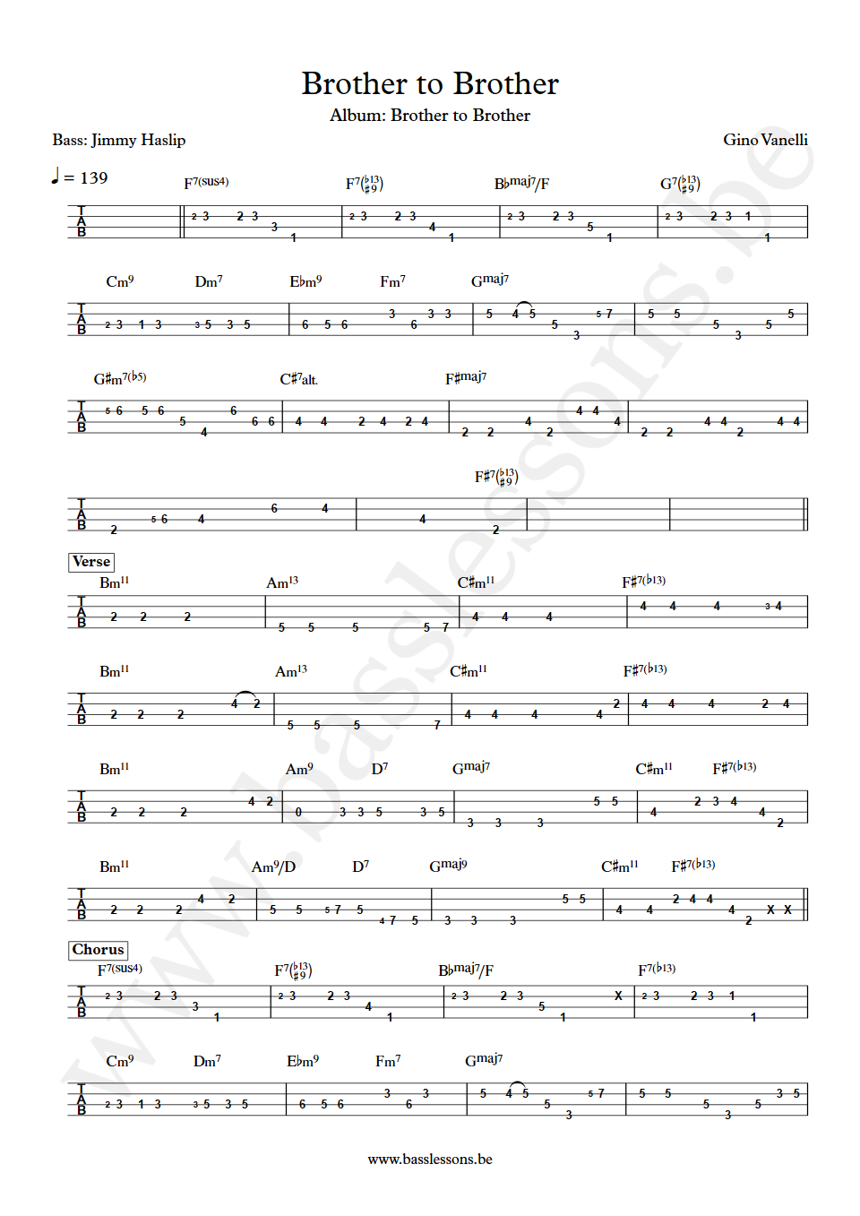 Gino Vanelli Brother to Brother Jimmy Haslip  Bass Tab
