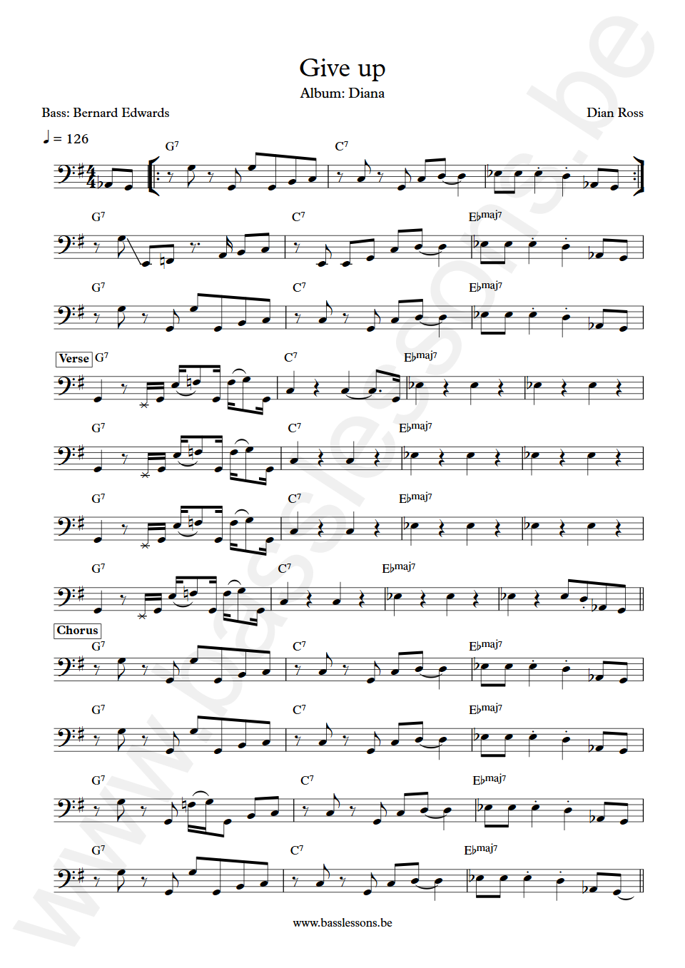 Diana Ross Give up Bernard Edwards Bass Transcription