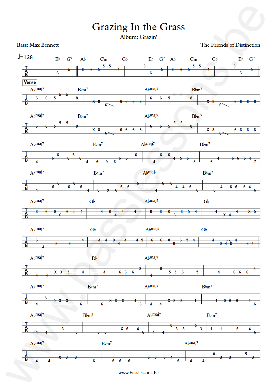 The Friends of Distinction Grazing In the Grass Max Bennett Bass Tabs