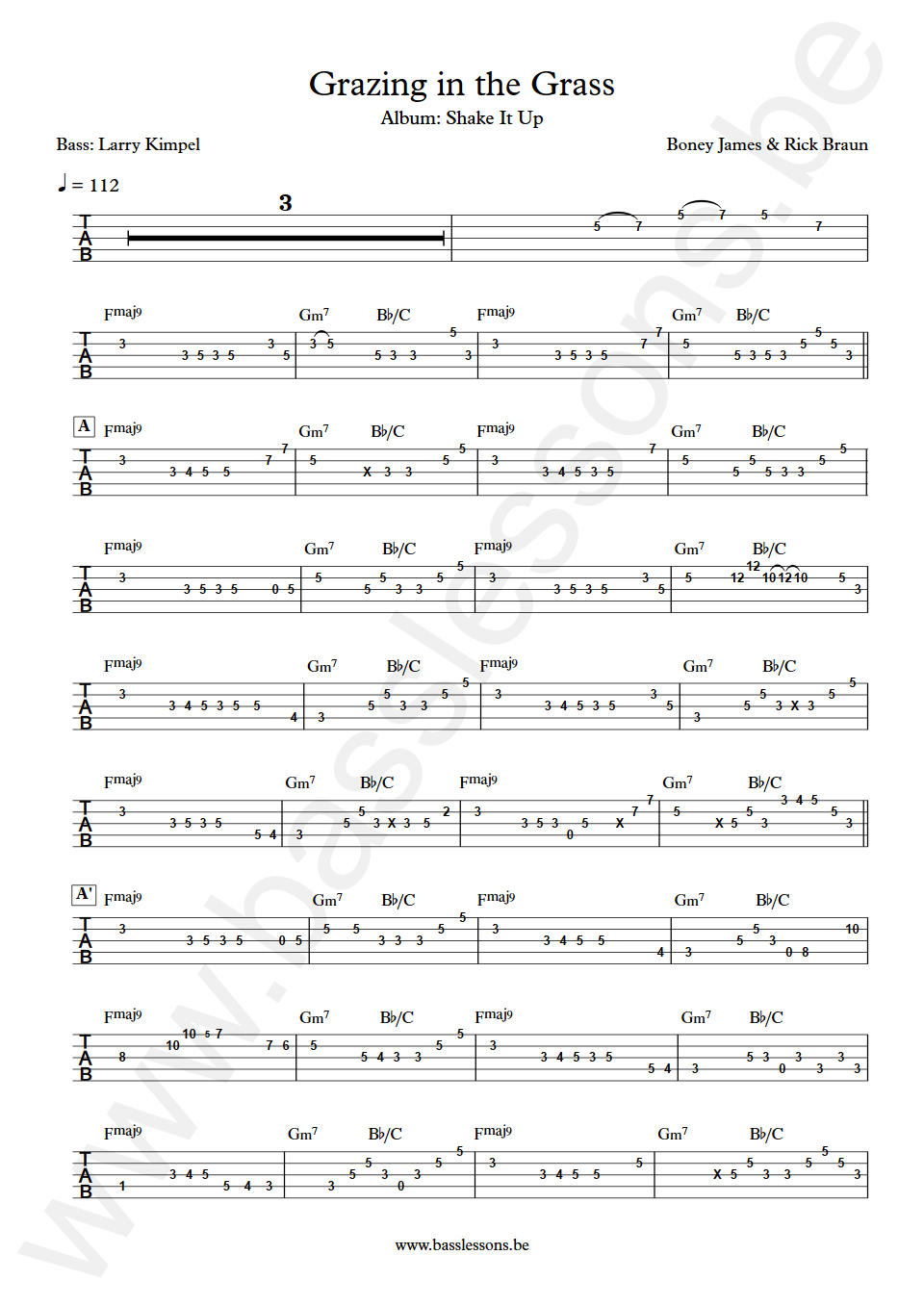 Boney James & Rick Braun Grazing in the Grass Larry Kimpel Bass Tabs