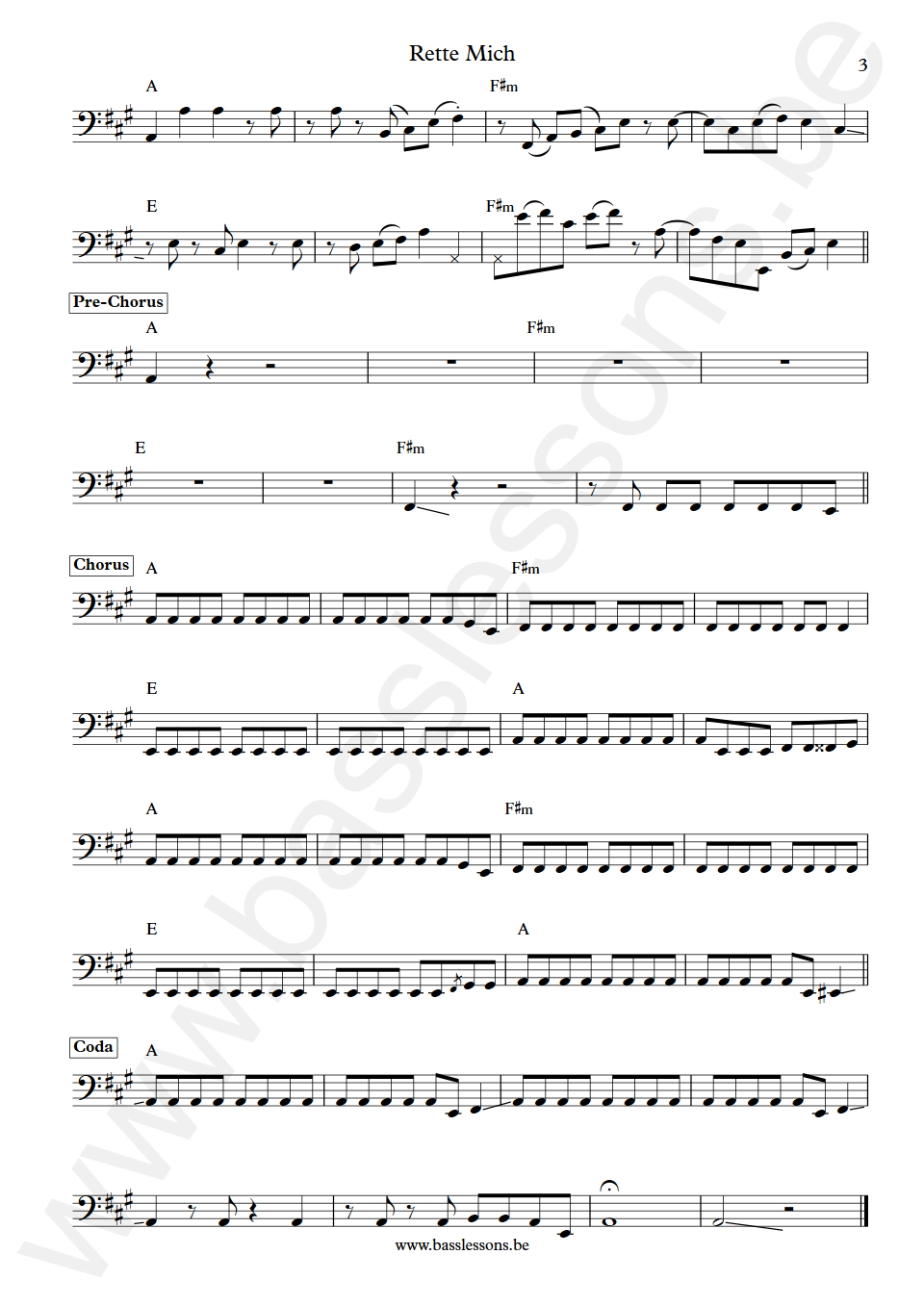 Nena Rette Mich Jürgen Dehmel  Bass Transcription part 3