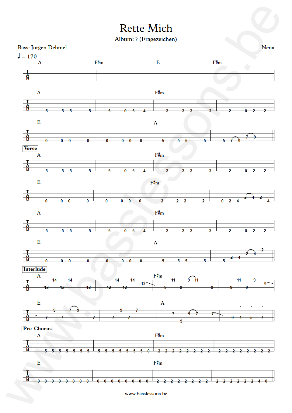 Nena Rette Mich Jürgen Dehmel  Bass Tab