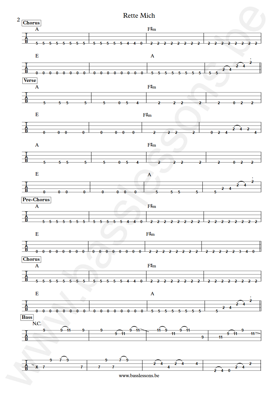 Nena Rette Mich Jürgen Dehmel  Bass Tab part 2