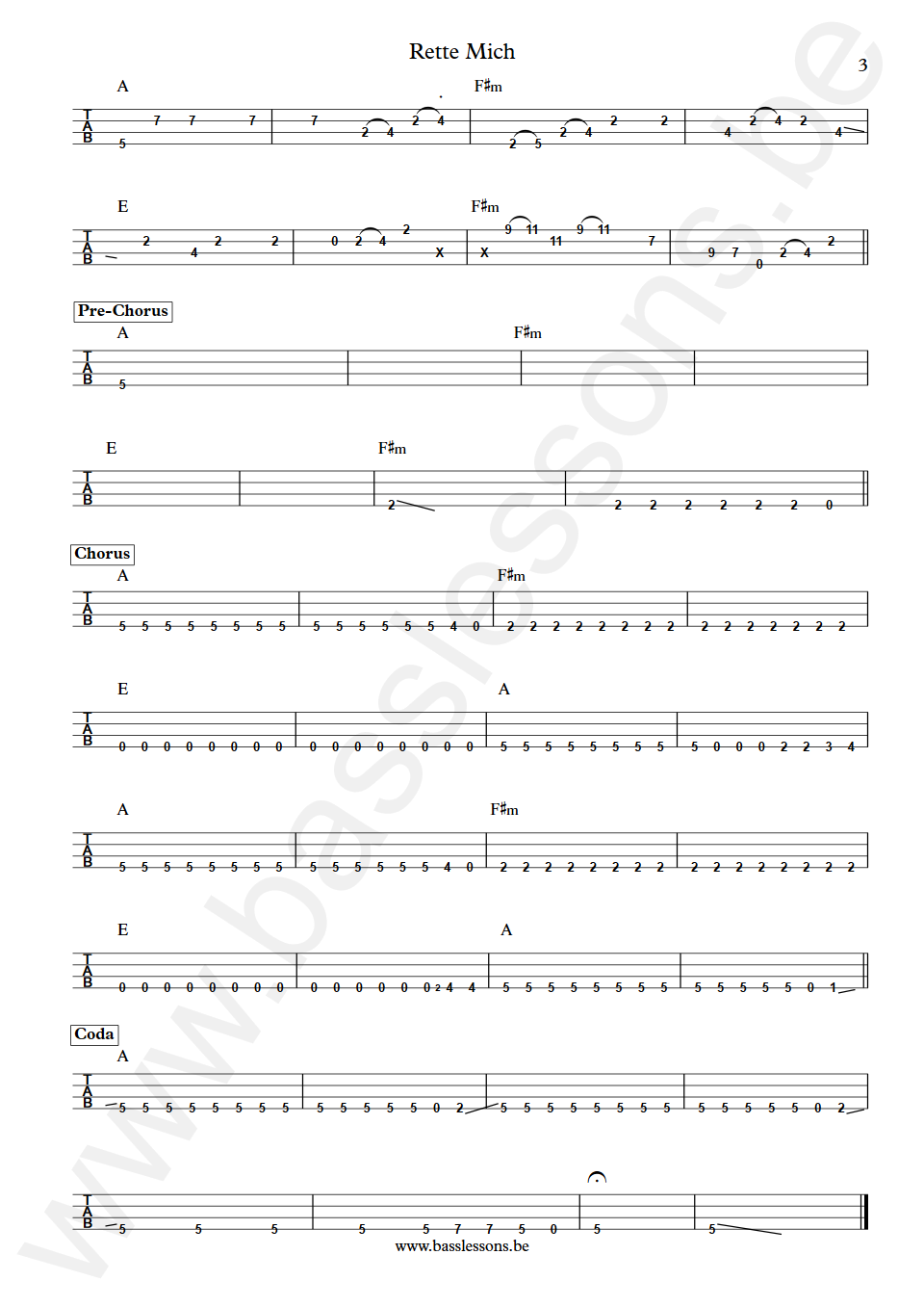 Nena Rette Mich Jürgen Dehmel  Bass Tab part 3