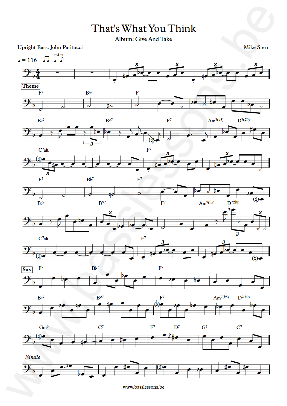 Mike stern That's What You Think John Patitucci Bass Transcription