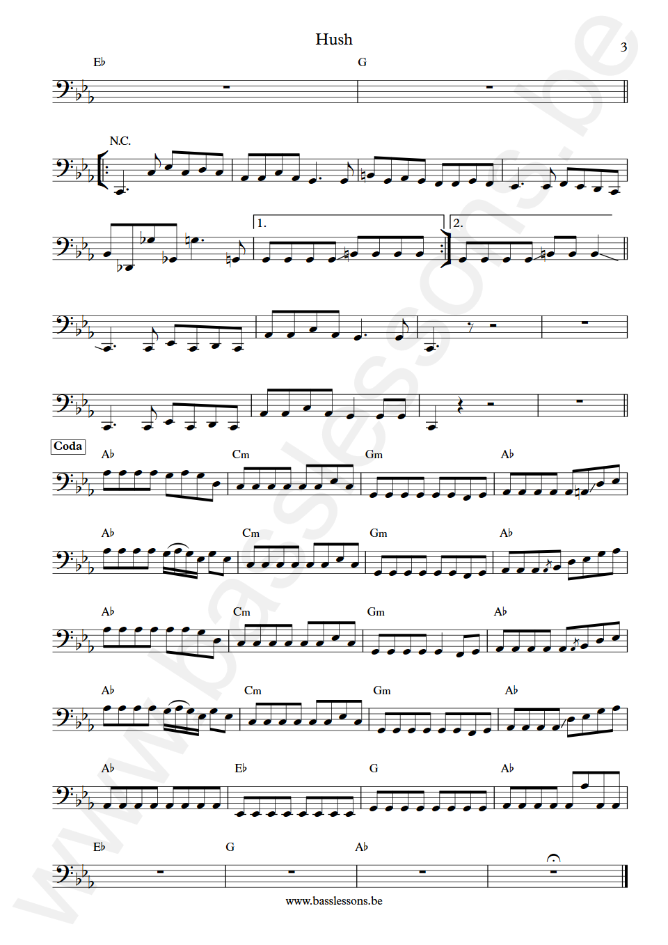 Muse Hush feat. Ellie Goulding Chris Wolstenholme Bass Transcription part 3