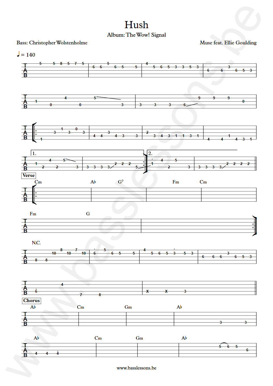 Muse Hush feat. Ellie Goulding Chris Wolstenholme Bass Tabs