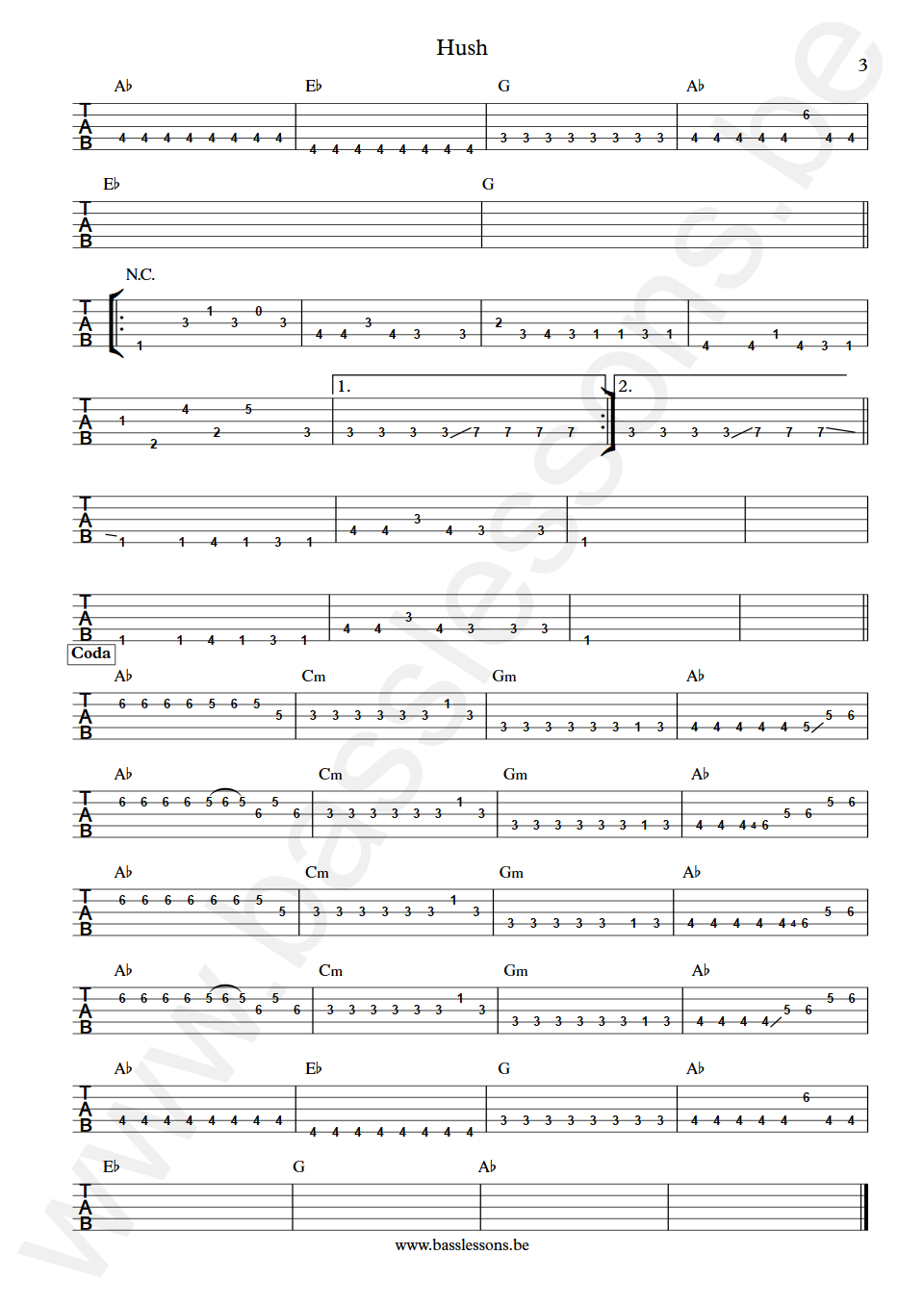 Muse Hush feat. Ellie Goulding Chris Wolstenholme Bass Tabs part 3