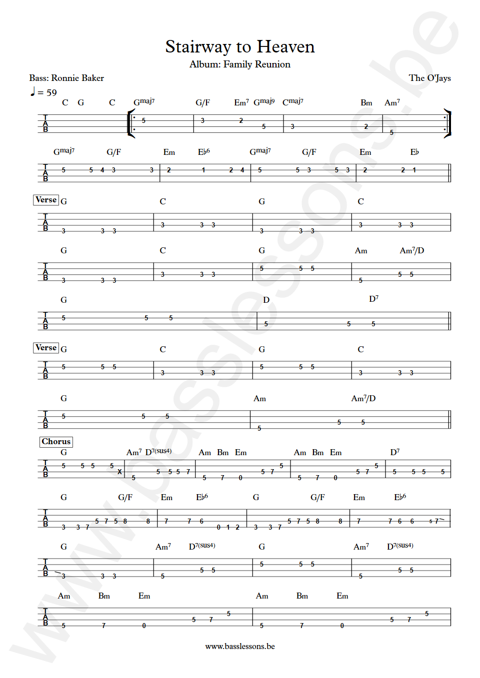 The O'Jays Stairway to Heaven Ronnie Baker Bass Tab