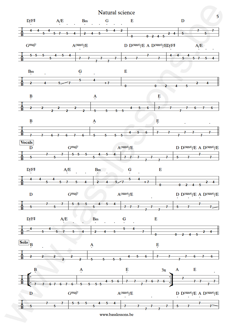 Rush Natural science Geddy Lee Bass Tabs part 5