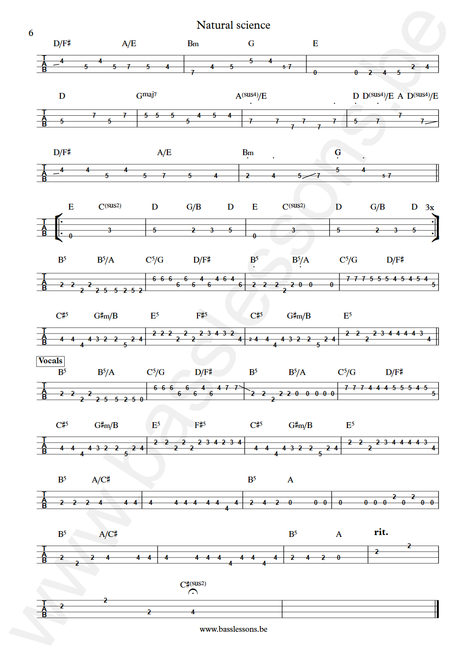 Rush Natural science Geddy Lee Bass Tabs part 6
