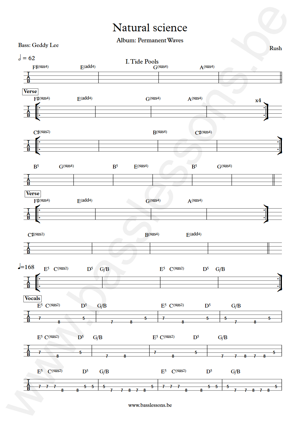 Rush Natural science Geddy Lee Bass Tabs