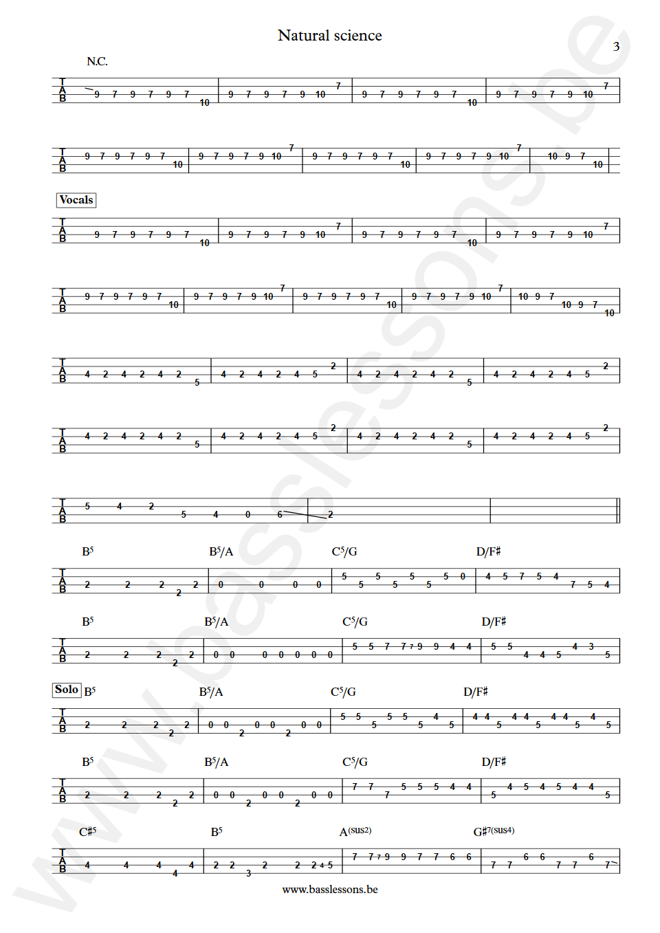 Rush Natural science Geddy Lee Bass Tabs part 3